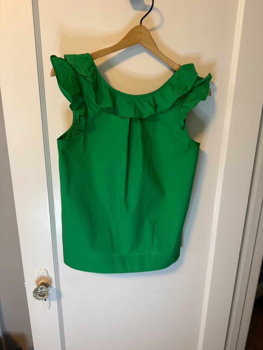 J Crew Poplin Ruffled Emerald Green Top